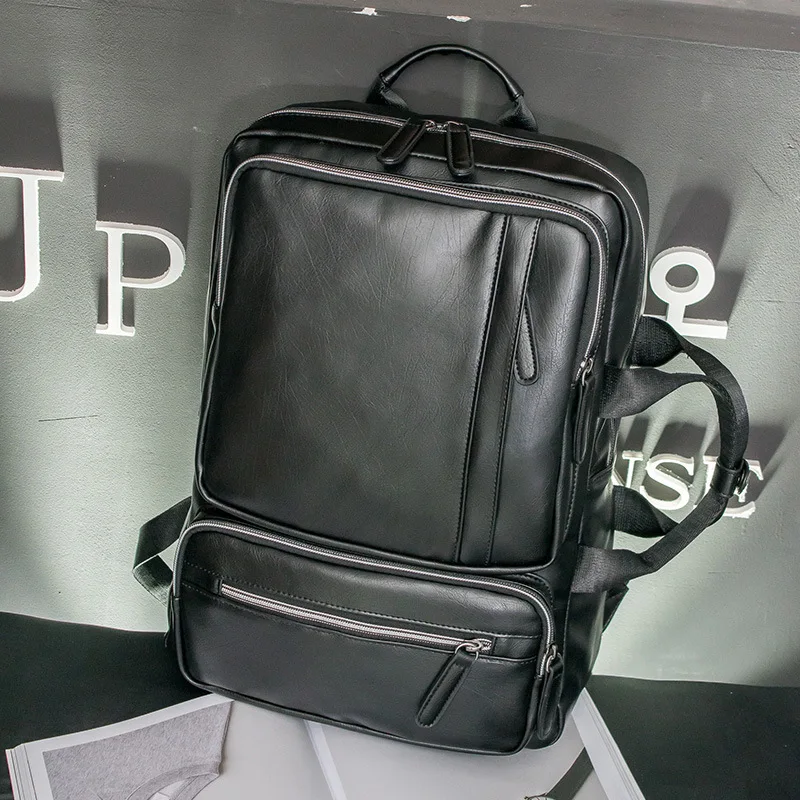 

Fashion Men 's Travel Backpack Large Capacity Patchwork Straps Buckled Trendy Travel Bag New Style Soft Shoulder Bag Male Large