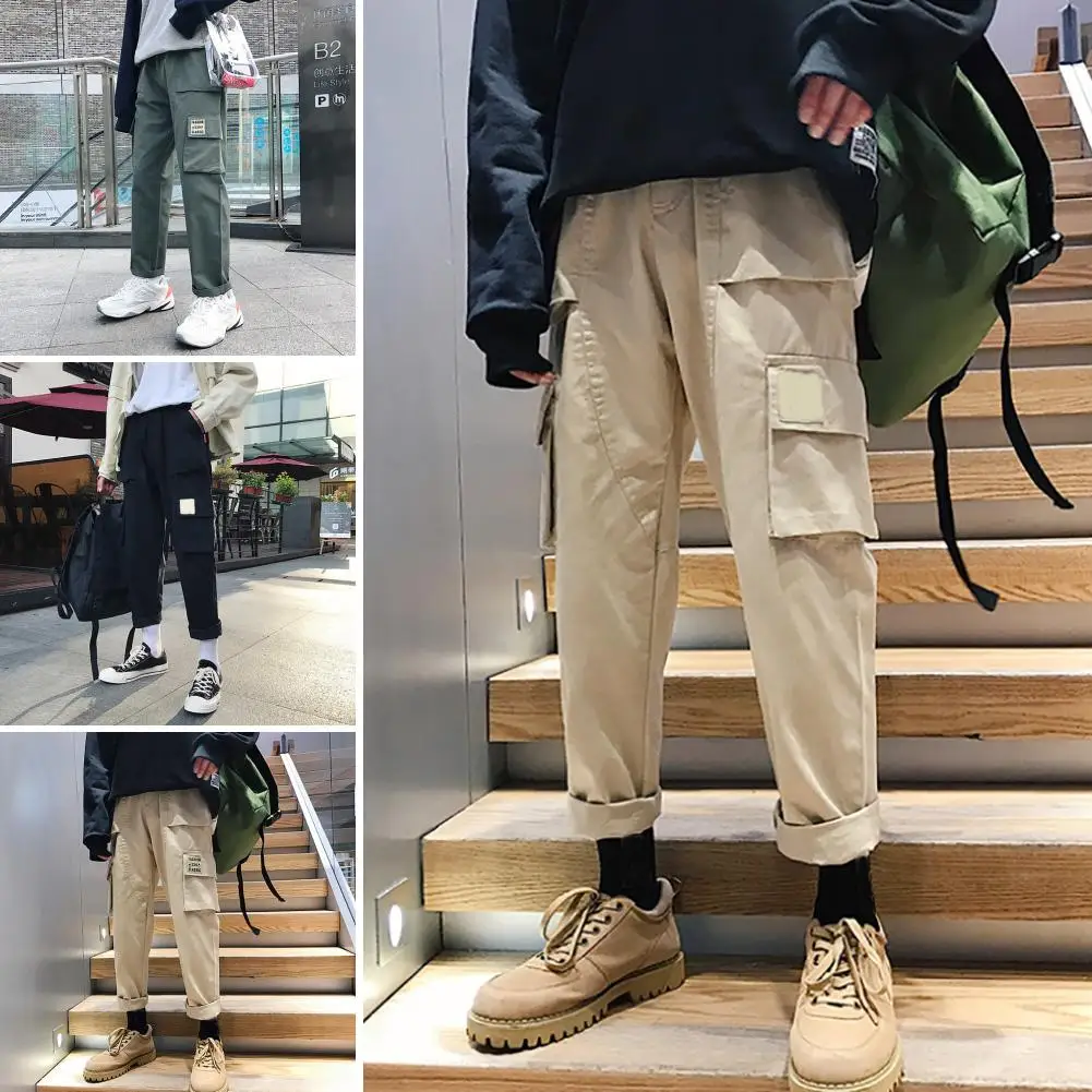 Брюки мужские однотонные повседневные свободные прямые Хлопковые Штаны карго с