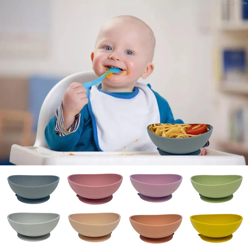 

Food Grade Silicone Baby Suction Bowl Tableware Non-Slip Children Dinner Plate Infant Learning Feeding Dish