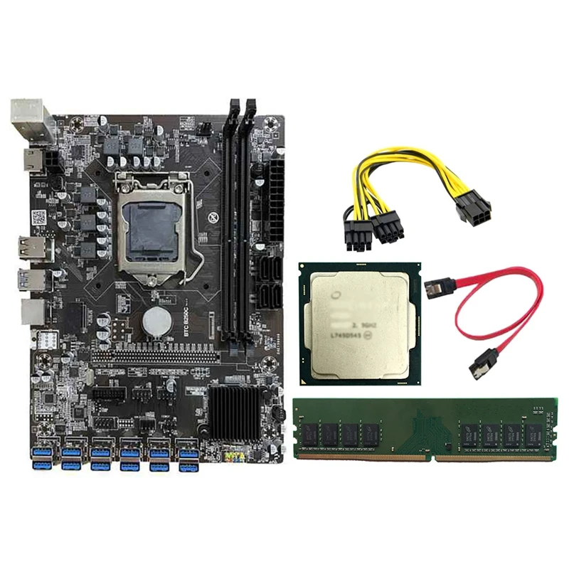 

B250C Mining Motherboard 12 USB3.0 to PCI-E 16X Graphics Slot LGA 1151 DDR4 with G3930/G3900 CPU+8G DDR4 RAM+Power Cable
