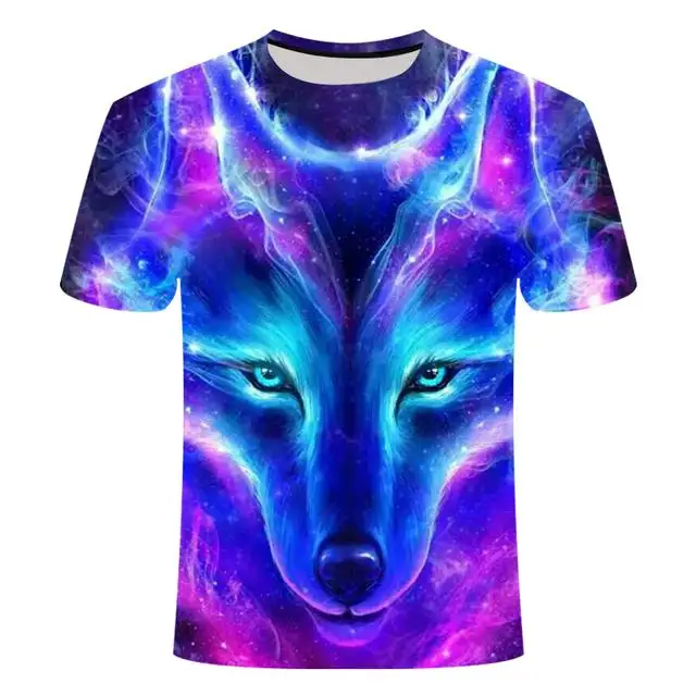 

2021 Summer New Cool Print Wolf Animal 3D Style Pattern Round Neck Casual All-match Men And Women Summer Short-Sleeved T-Shirt