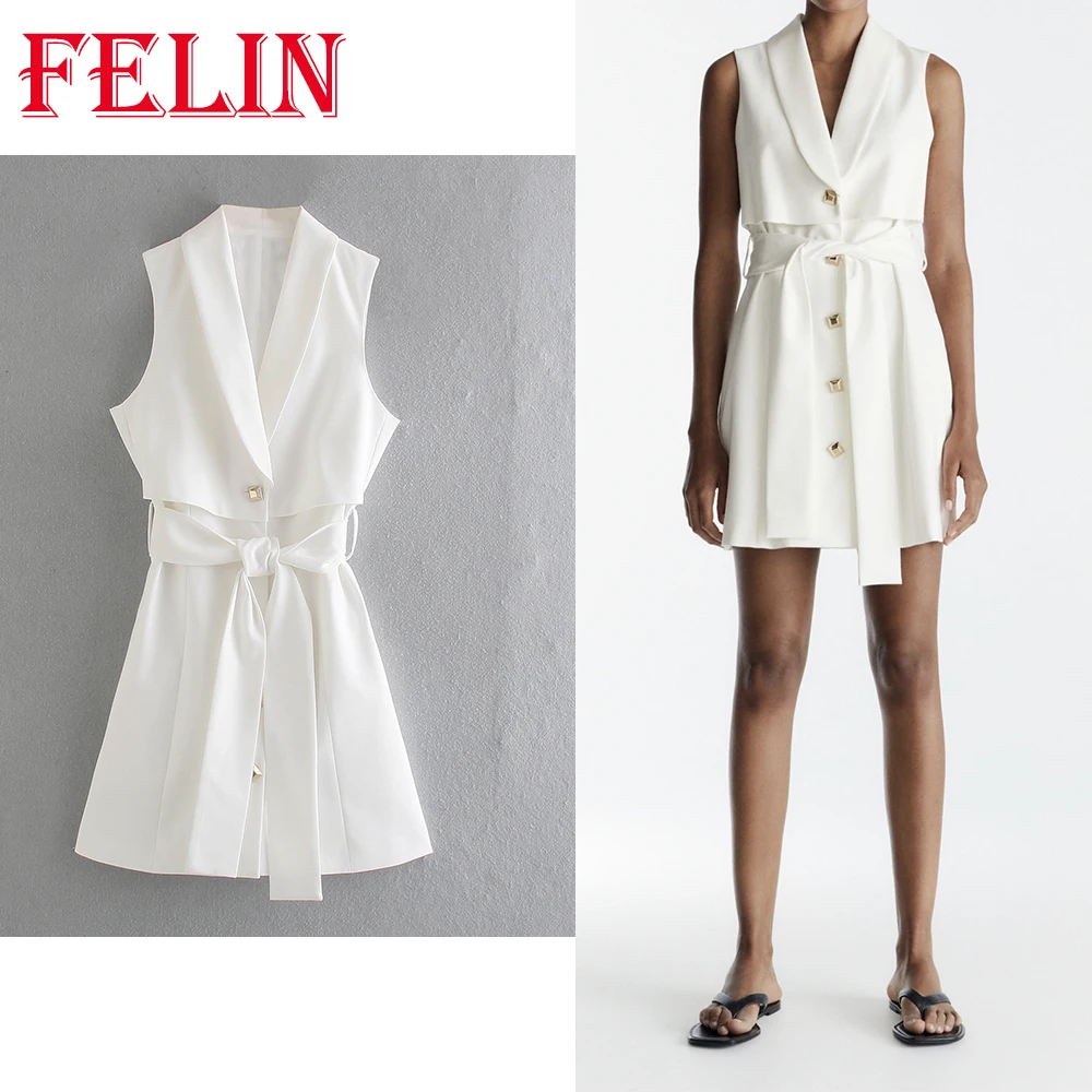 

Женское мини-платье с V-образным вырезом Za, белое вечернее платье без рукавов, с драпировкой, лето 2021