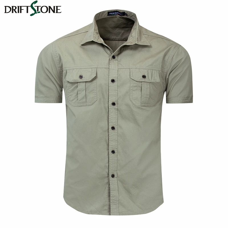 

New Casual Cargo Shirt Short Sleeve Large EUR Size Pure Cotton Military Style Shirt Army Tactical Cargo Shirt Men Overshirt