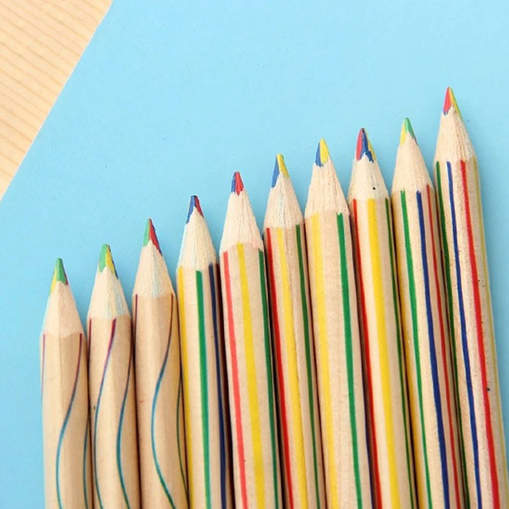

10pcs/set Tool Craft Rainbow Stationery School Manual Smooth Writing Study Room Four-color Pencil