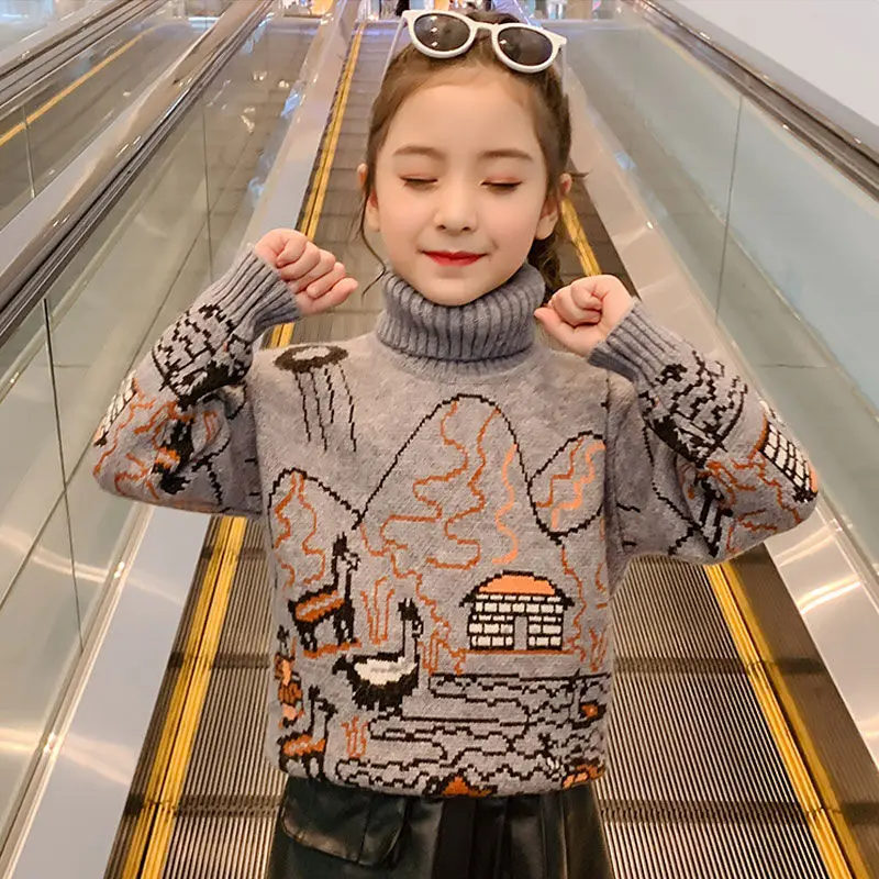 

Girls Sweater Kids Baby's Coat Outwear 2021 Printed Thicken Warm Winter Autumn Knitting Tops Pure Cotton Children's Clothing