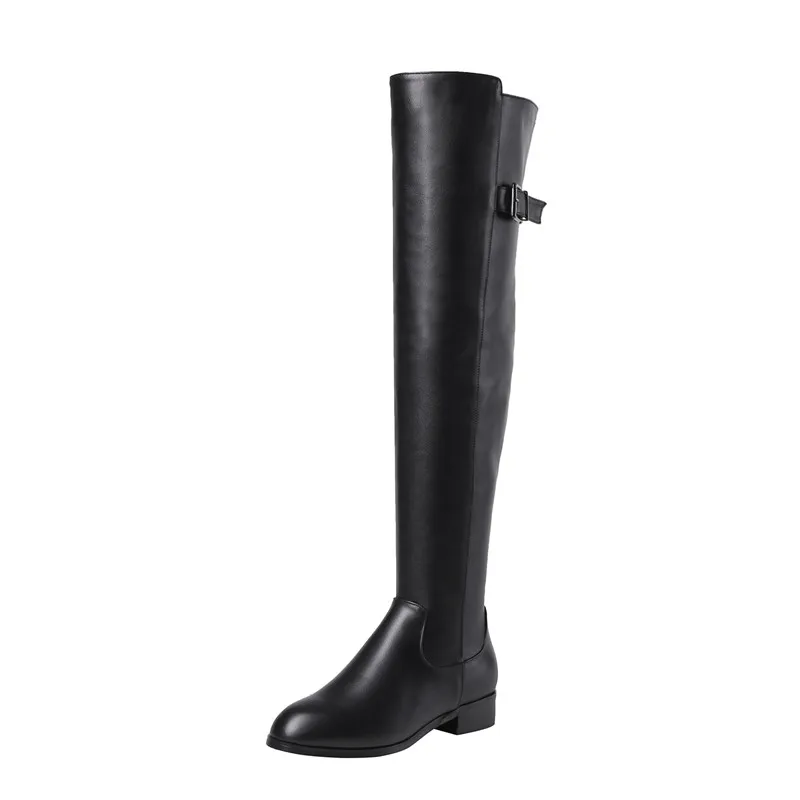 black with fur MoonMeek/Новинка года; сапоги из натуральной кожи; Женские Сапоги выше колена с круглым носком на молнии; женские сапоги на среднем каблуке; сезон осень-зима - Цвет: black with fur