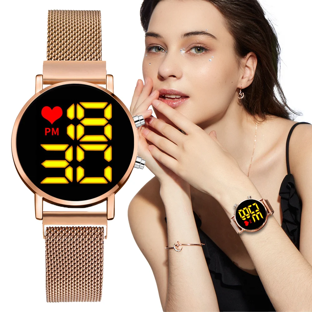 

Simple Style Women Fashion Watches Rose gold LED Digital Casual Electronic Watches Stainless Steel Wristwatch Reloj Mujer