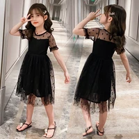 2022 new arrival summer charming dress classical black kids mesh dress beautiful baby princess dot dress for girls 4 5 7 9 11 13