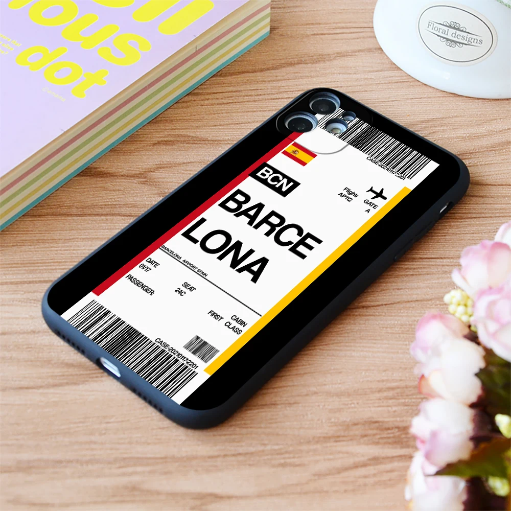 

For Iphone Barcelona Boarding Pass Flight Ticket Print Soft Matt Apple iPhone Case 6 7 8 11 12 Plus Pro X XR XS MAX SE