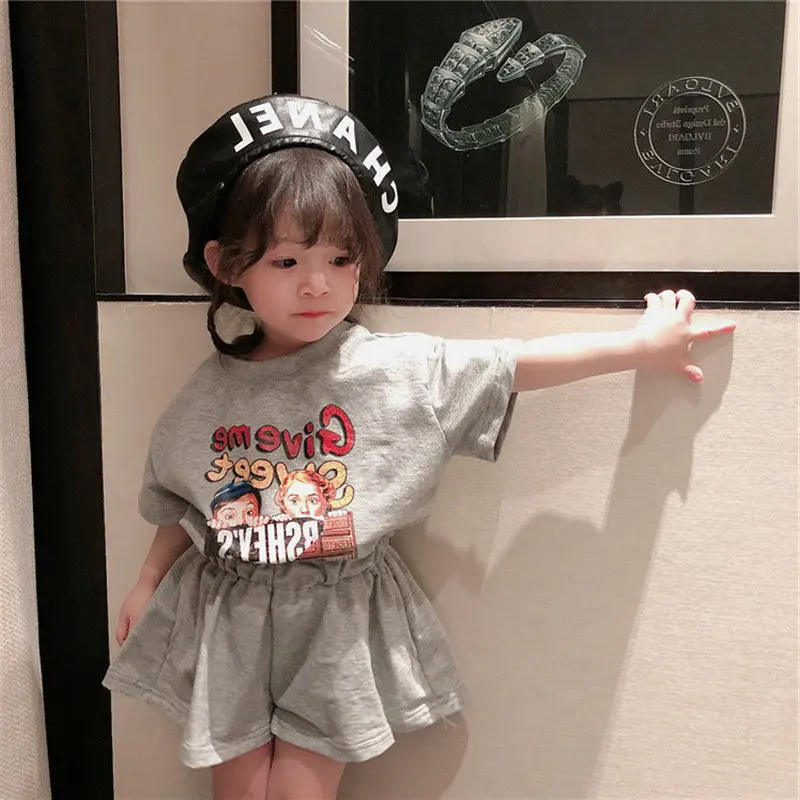 Новинка для девочек одежда девочки с рисунком из мультфильма детская костюмы топ