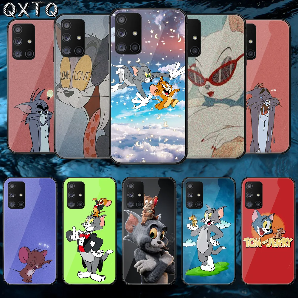 

QXTQ Cat Tom Mouse Jerrys Tempered Glass Phone Case Bag Cover For Samsung Galaxy A 10 12 20E 21 30 32 50 40 51 52 70 71 72 Etui