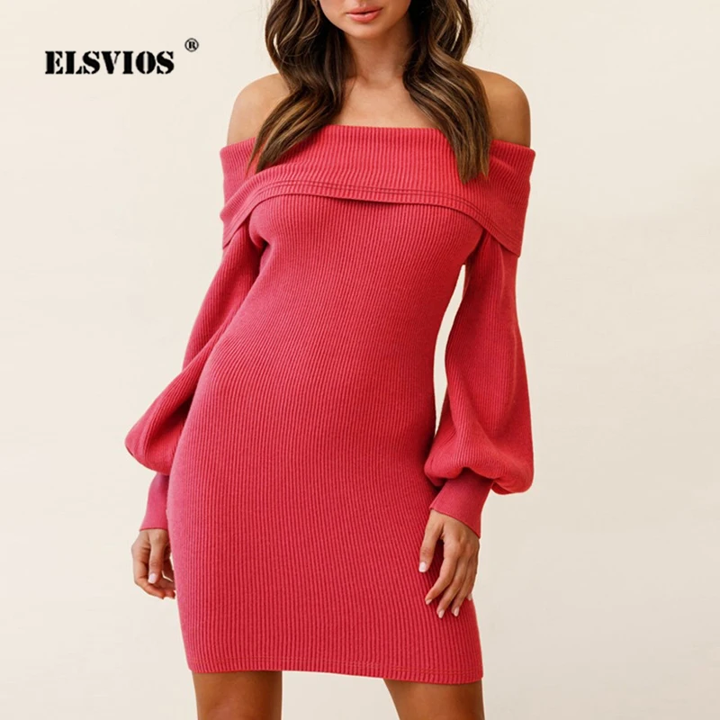 

Женское платье-мини в рубчик, с открытыми плечами и рукавами-фонариками