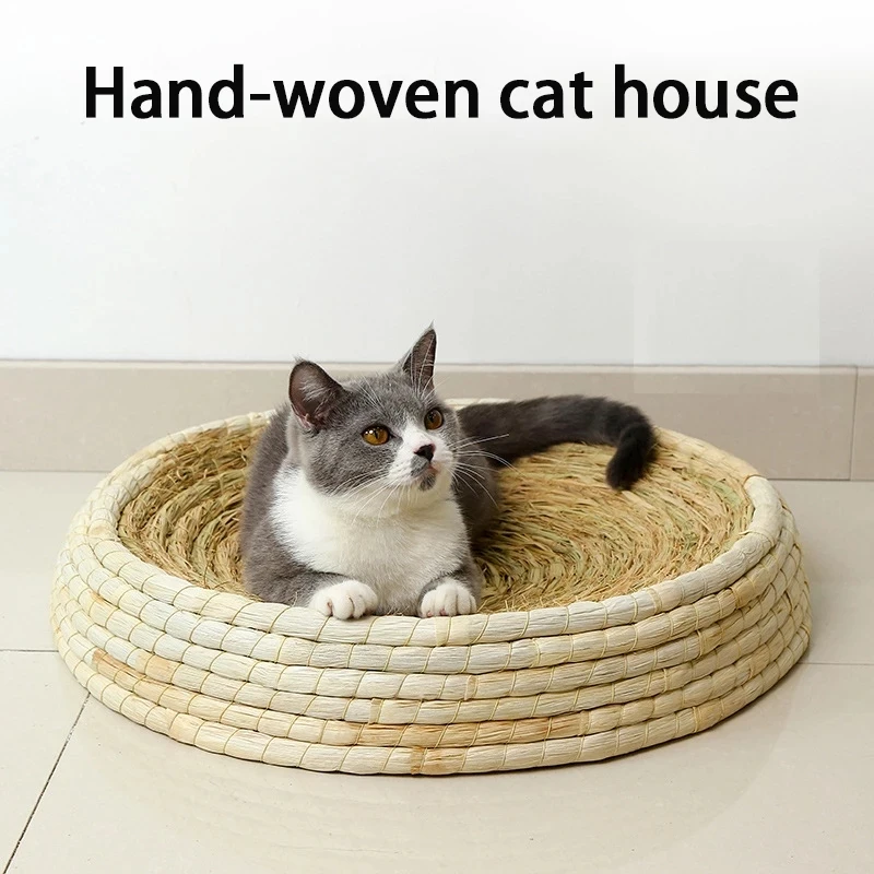 

Handmade Cat Bed Scratcher Sleeping Mat Pets Straw Braided Bed Kitten Cats House Round Catnip Grinding Claw Toy Pet Supplies