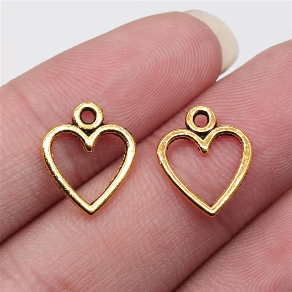

WYSIWYG 40pcs 14x12mm Antique Silver Color Antique Gold Color Hollow Heart Charms For Jewelry Making DIY Jewelry Findings