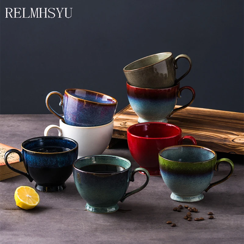 

1PC Japanese Style Retro Kiln Ceramic Home Large Capacity Breakfast Coffee Cup Milk Oatmeal Water Coffee Drinking Mug Tableware
