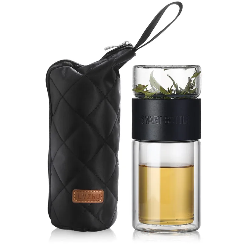 Black 200ml Oneisall чайная бутылка для воды, посуда для путешествий, портативная, с двойными стенками, стеклянный, чайный инфузионный стакан, фильтры из нержавеющей стали, фильтр для чая - Цвет: Black 200ml