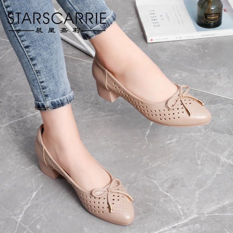 

Женские босоножки с открытым носком, универсальные кожаные сандалии с перфорацией, обувь для мам, кожаные туфли с открытым носком, весна-лет...