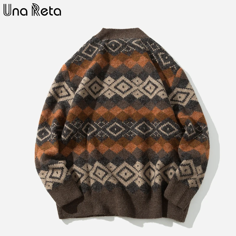 Una Reta мужской свитер Новинка Осень Зима геометрический принт свитер Pull Homme Повседневный свободный винтажный пуловер свитер для мужчин