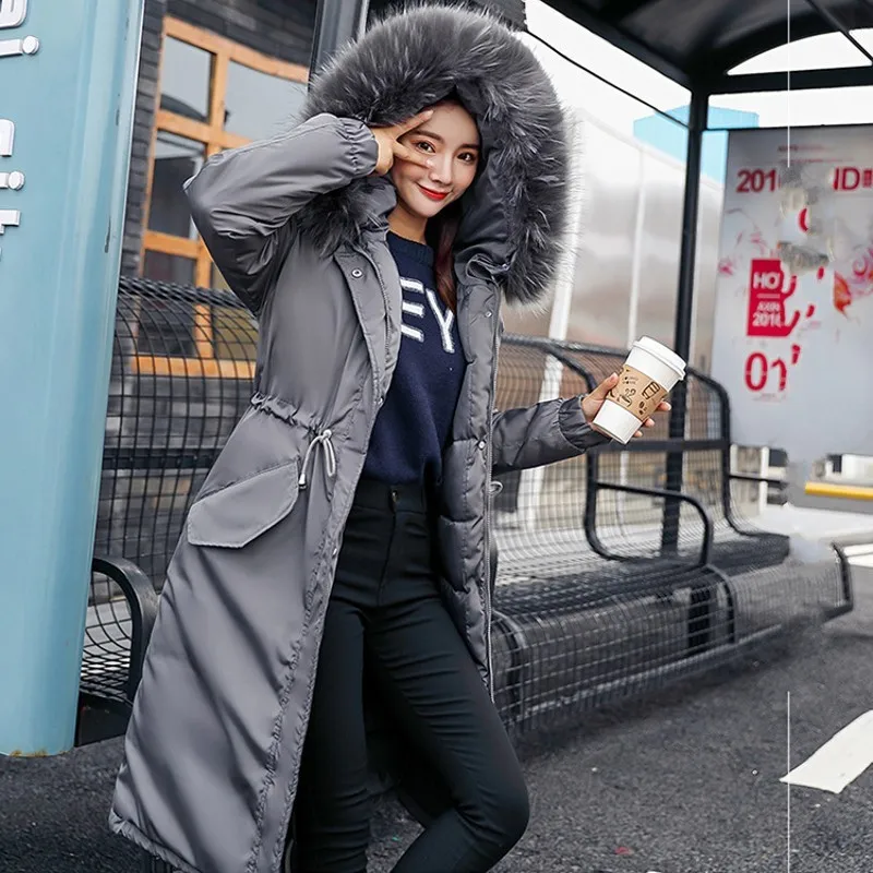 Зимнее новое женское длинное пальто парка с воротником из искусственного меха и