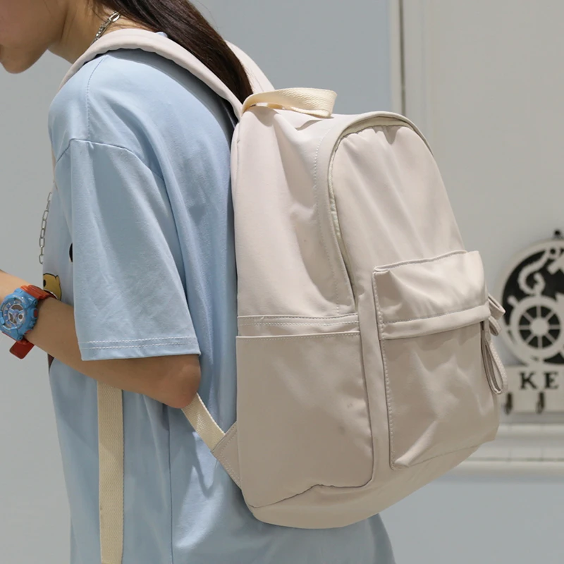 Solid Book School Bag 2020 Beige Backpack For Women College bag For Girl Pocket Travel mochilas korean Bag Fit ipad Laptop Bag