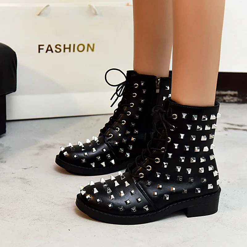 

2021 Autumn And Winter New European And American Round Toe Women's Leather Boots Side Zipper Boots Non-slip Mid-heel Shoe