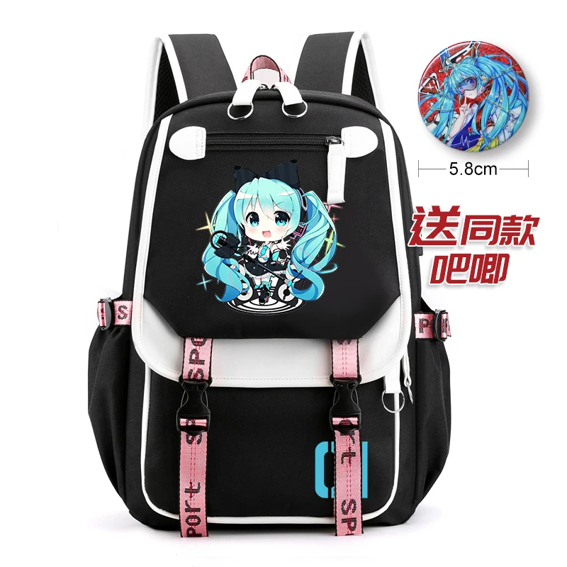 anime miku backpack students schoolbags with badge shoulder bag laptop travel hiking camping rucksack fashion boy girl free global shipping