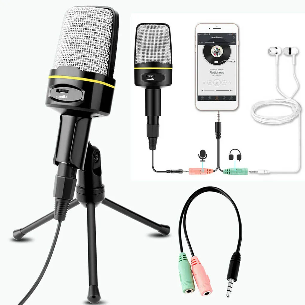 

Desktop Wired Microphone Laptop Computer Adjustable Tripod Microphone Online Chatting Live Streaming Mic