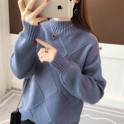 2019 осень зима длинный рукав водолазка женский розовый фиолетовый джемпер свитер