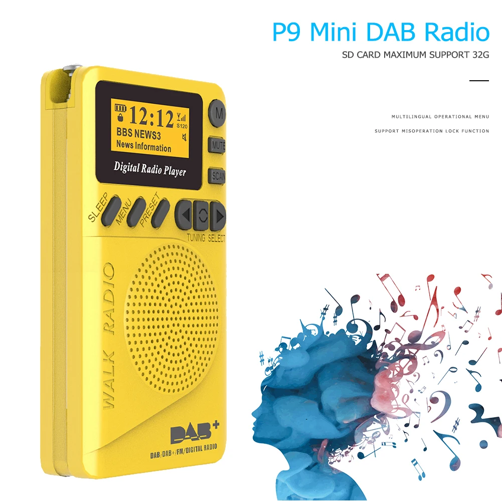 DAB P9 цифровое радио MP3 плеер Динамик карманный мини 1 44 дюймов ЖК дисплей Дисплей