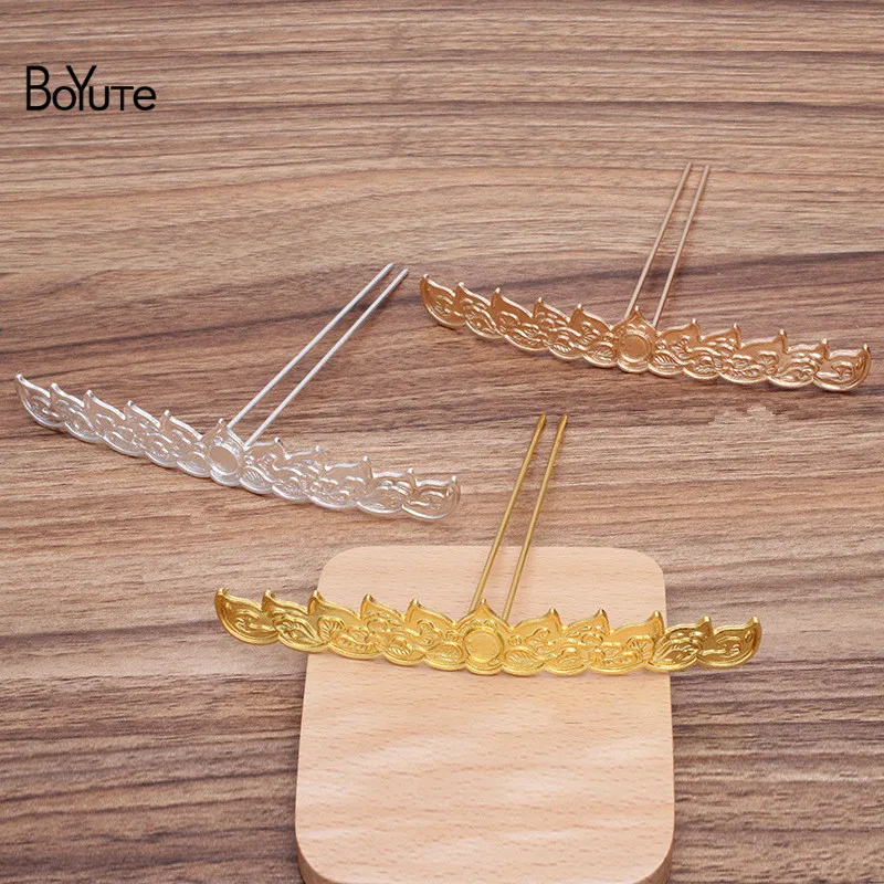 

BoYuTe (2 Pieces/Lot) Fit 10MM Cabochon 24.5*151MM Flower Hair Fork Vintage Style Bridal Hair Jewelry Accessories