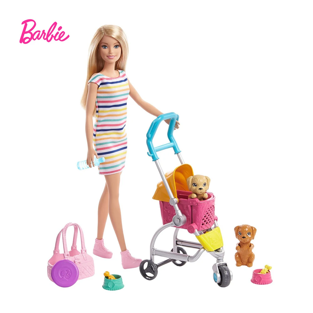 

Barbie Stroll Play Pups Playset with Blonde Doll 2 Puppies Pet Stroller and Accessories Kids Toy Holiday Gift GHV92