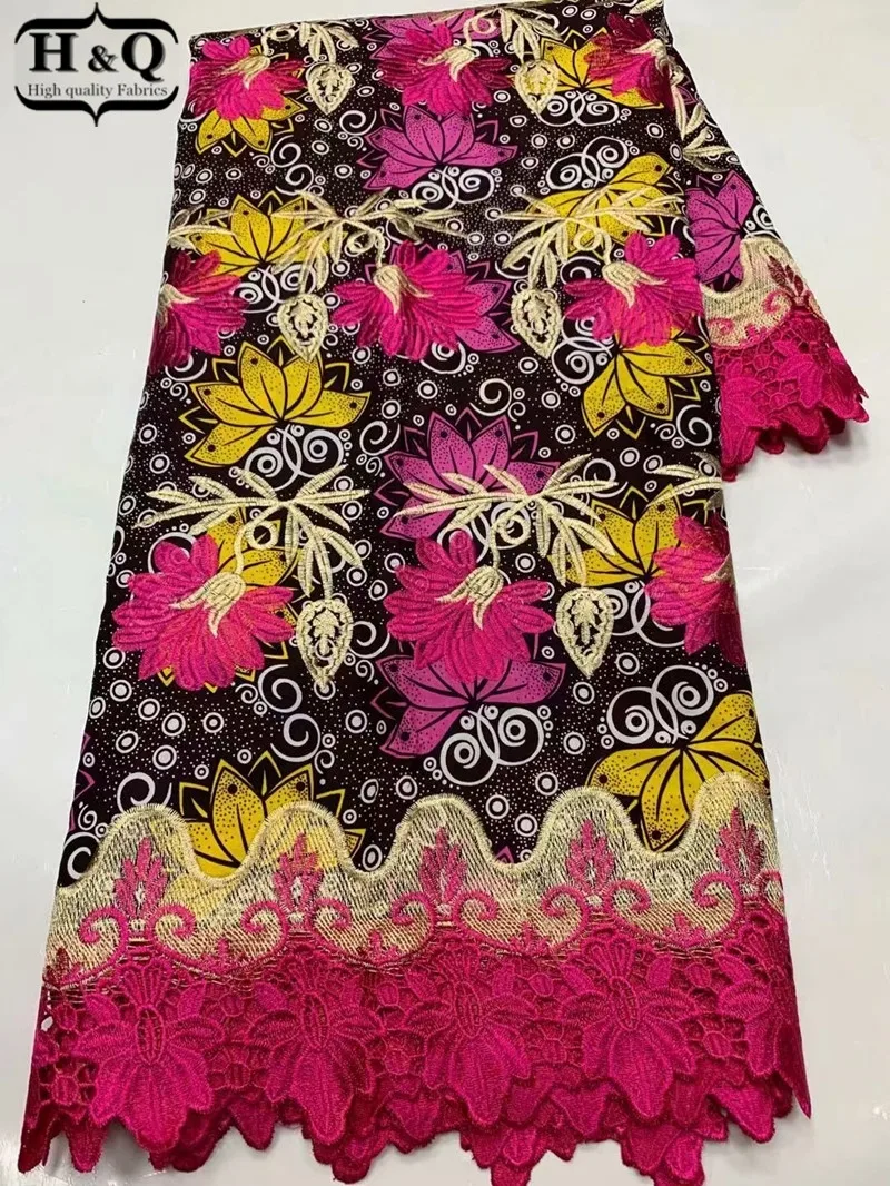 

H&Q latest high quality nigerian wedding party guipure cord lace wax prints fabric african embroidery ankara 6 yards/pcs H0418