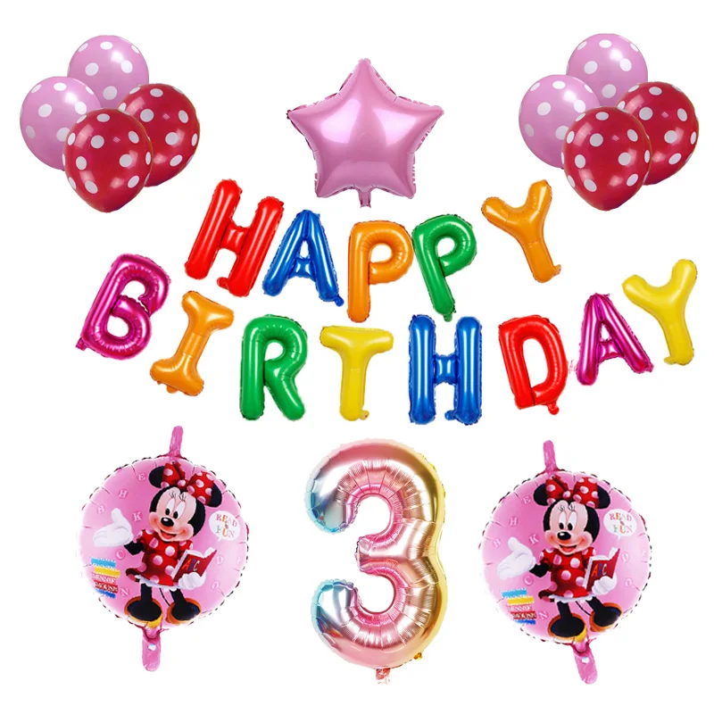 1 Набор С Днем Рождения декоративный латексный шар Микки и Минни Маус воздушный
