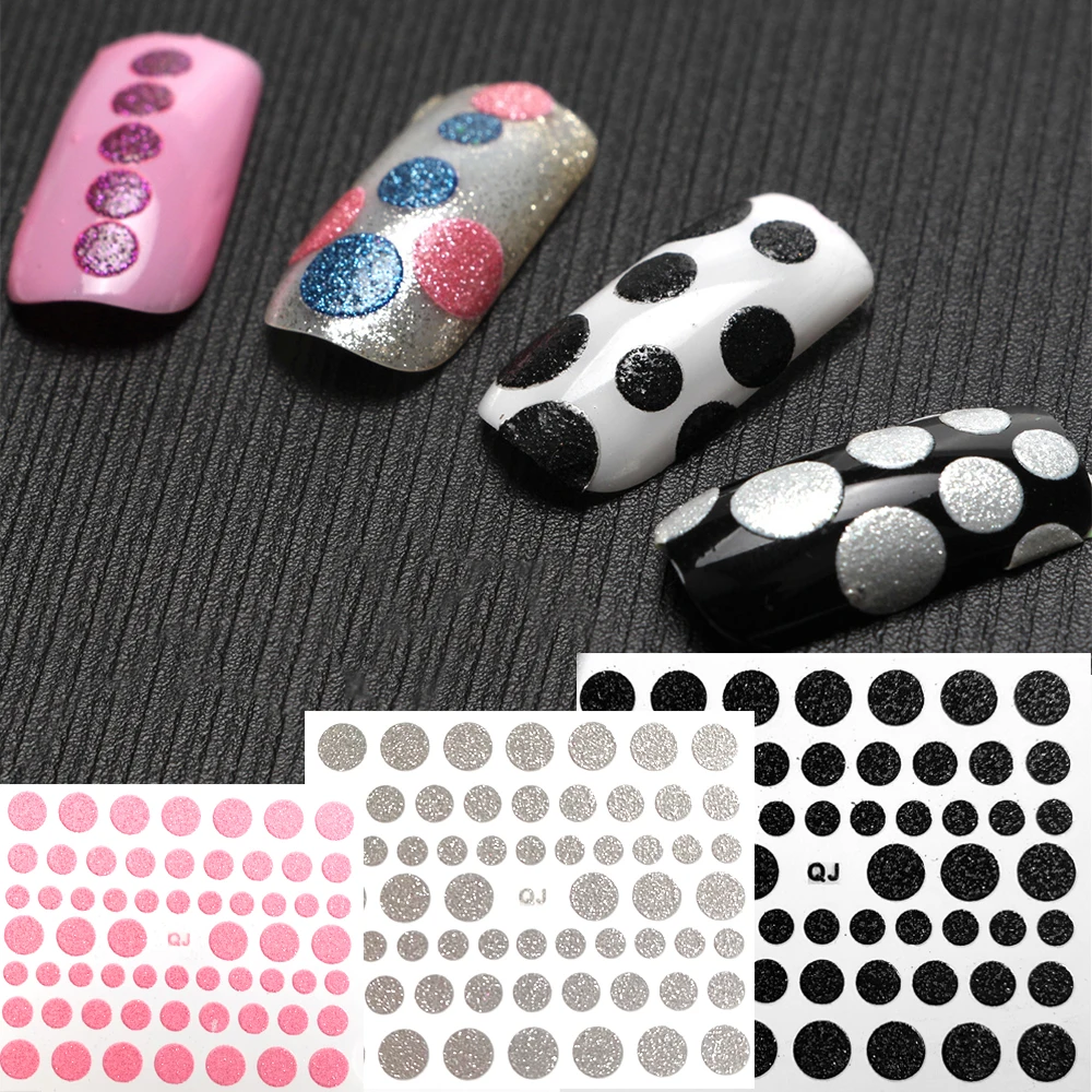 

1pcs Glitter Circle Dot Pattern Self-Adhesive 3d nail decals DIY Transfer Decals 8 Colors Nails Decoration Round Ball Dots image