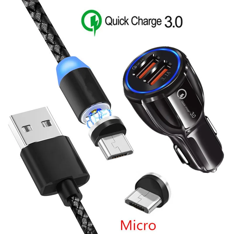Магнитный Micro USB зарядный провод Honor 7a для samsung galaxy J7 Pro J5 Prime Oppo A7 K1 Realme 3 мобильного телефона QC 3,0 быстрое автомобильное зарядное устройство - Тип штекера: Car charger 1M cable