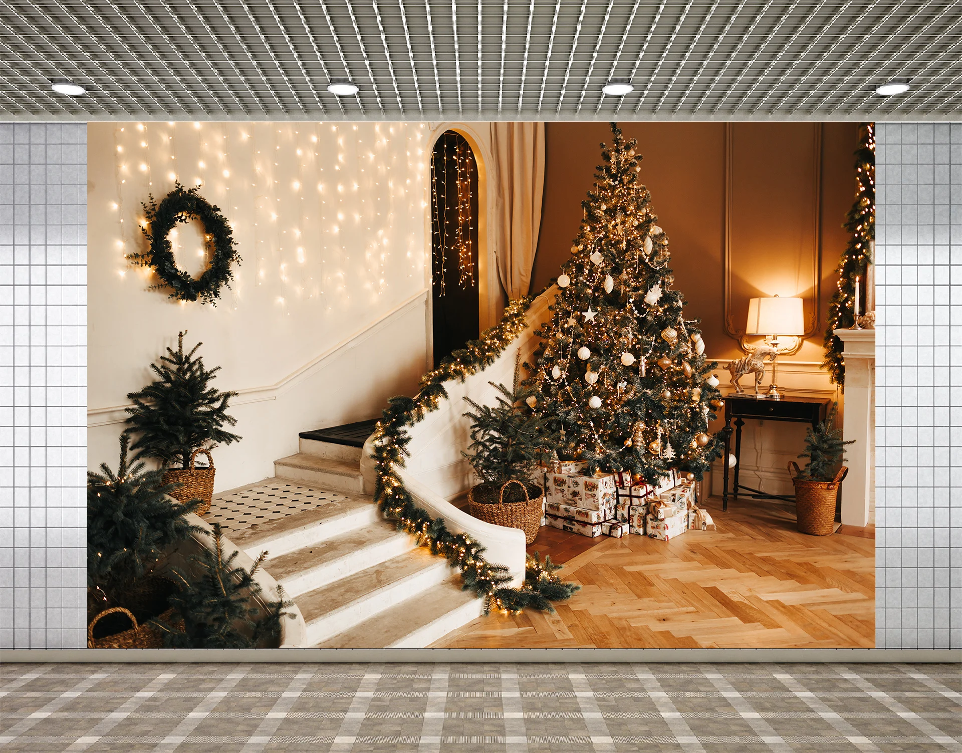 

Lyavshi Рождественская елка Лестницы фотография фон для фотографирования с изображением деревянного пола и венок подарок фон для фотосъемки ф...