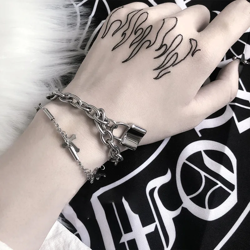 ELSEMODE панк из нержавеющей стали серебряный цветной висячий замок браслет с