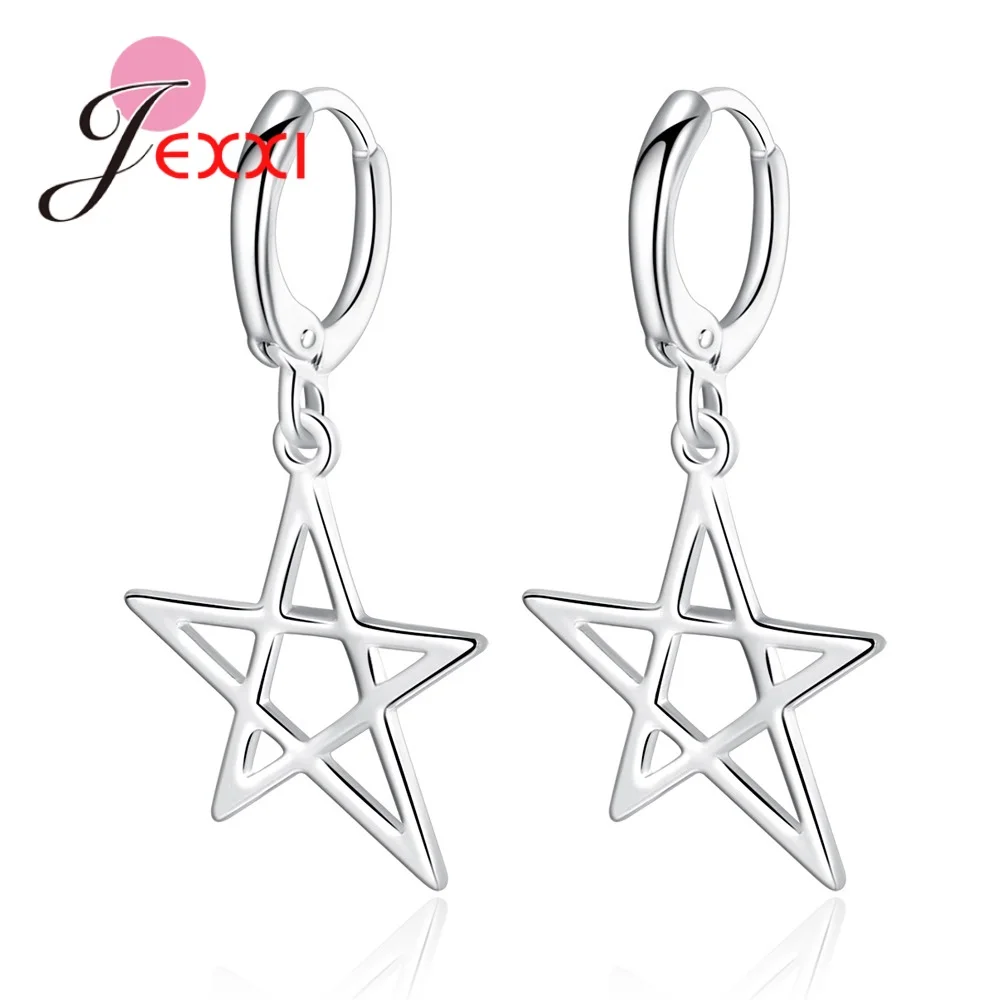 

Роскошный бренд 925 стерлингового серебра Висячие серьги для женщин Brincos геометрический пятиконечная звезда элегантный легко носить пирсин...