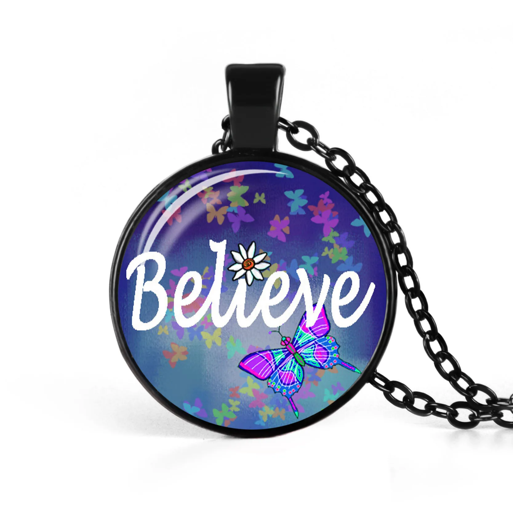 Новое креативное черное ожерелье с расслабляющими надписями подвеской из стекла