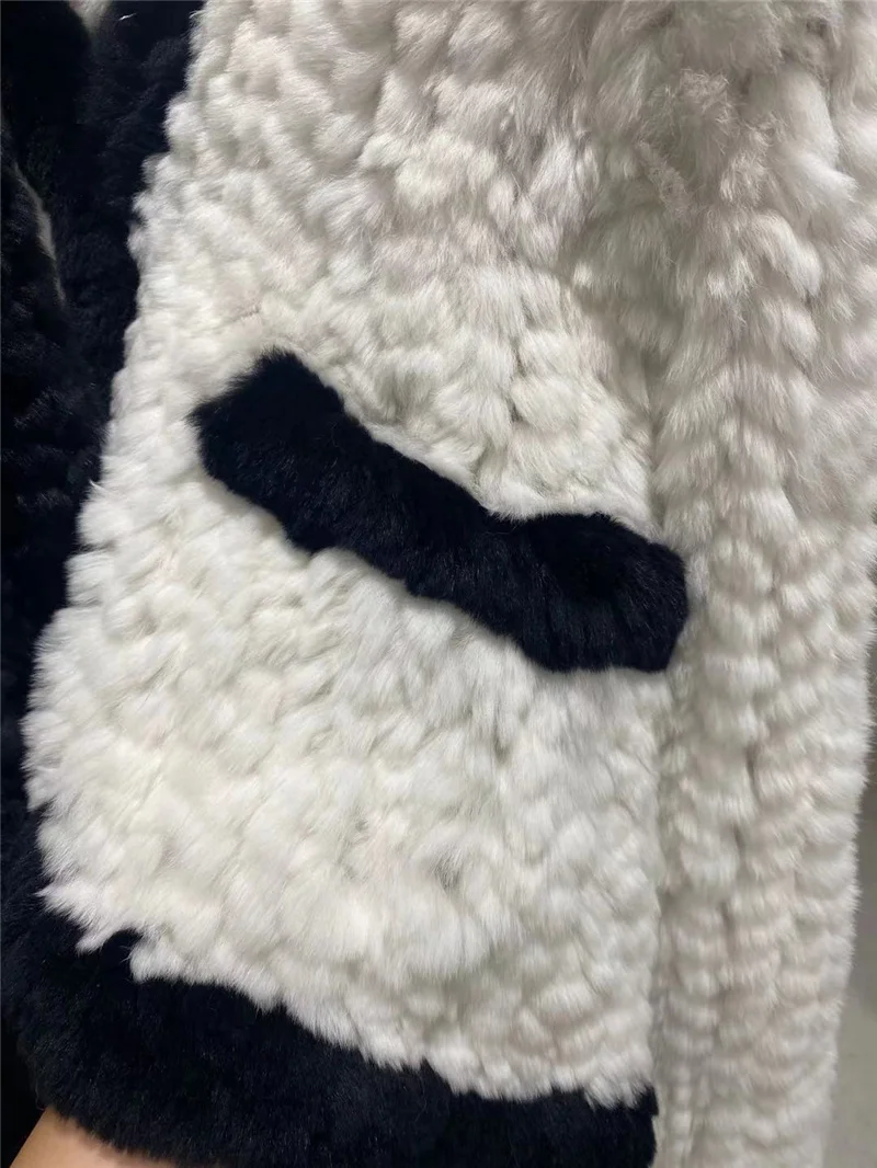 Lady Real Rabbit Fur Knitted Coat Women's Vintage Fur Jacket V Neck Highly Recommend Full Sleeve Cardigan enlarge