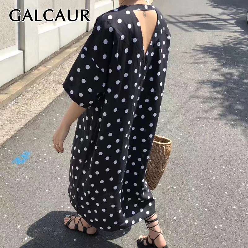 Женское платье с круглым вырезом GALCAUR корейское свободное средней длины в