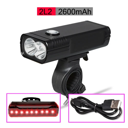 2L2 2600 with rear NEWBOLER 5200mAh Велосипедный свет дальнего света L2/T6 USB Перезаряжаемый комплект велосипедных фар Водонепроницаемая светодиодная фара power Bank Аксессуары - Цвет: 2L2 2600 with rear