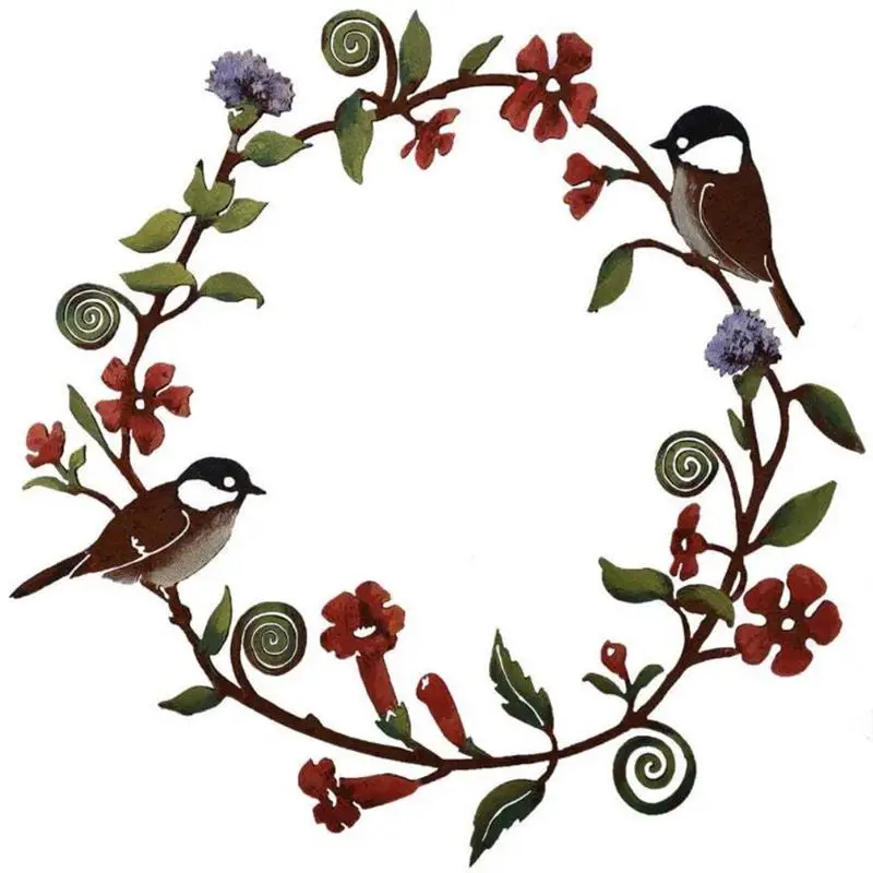 

Chickadees Flowers Wreath Wall Art For Front Door Kitchen Porch Bird Garland Decoration Holiday Festival Pendant Wall Decor