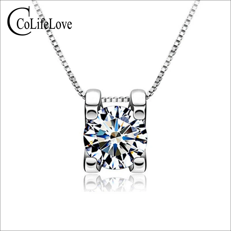 Женский классический кулон с муассанитом Серебряный 925 карат реальный F образный