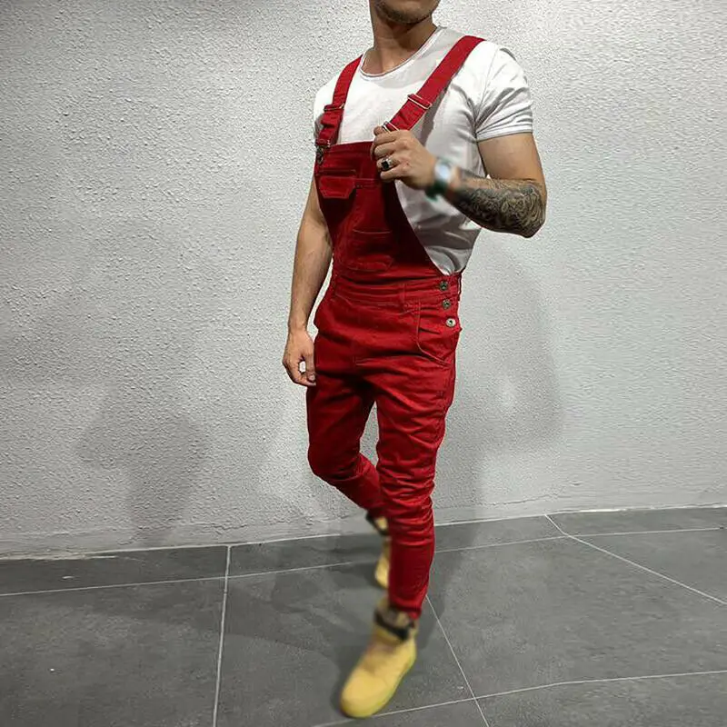 Мужские джинсы комбинезон облегающее модное колье брюки повседневные Корейская