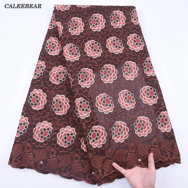 

2020 Newest Dark Brown African Dry Lace Fabric With Stones Cotton Swiss Voile Lace In Switzerland For Nigerian Party Dress S1991