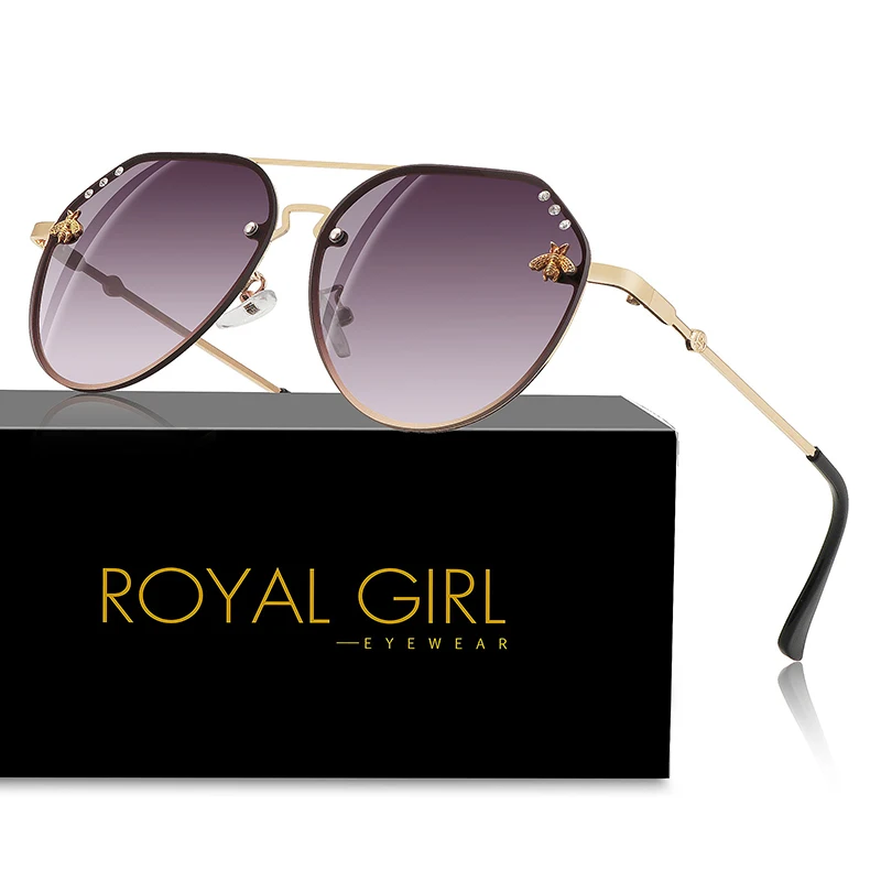 Роскошные овальные женские солнцезащитные очки ROYAL GIRL,, фирменный дизайн, пчела, очки для женщин, алмазные градиентные линзы, солнцезащитные очки для женщин, ss516