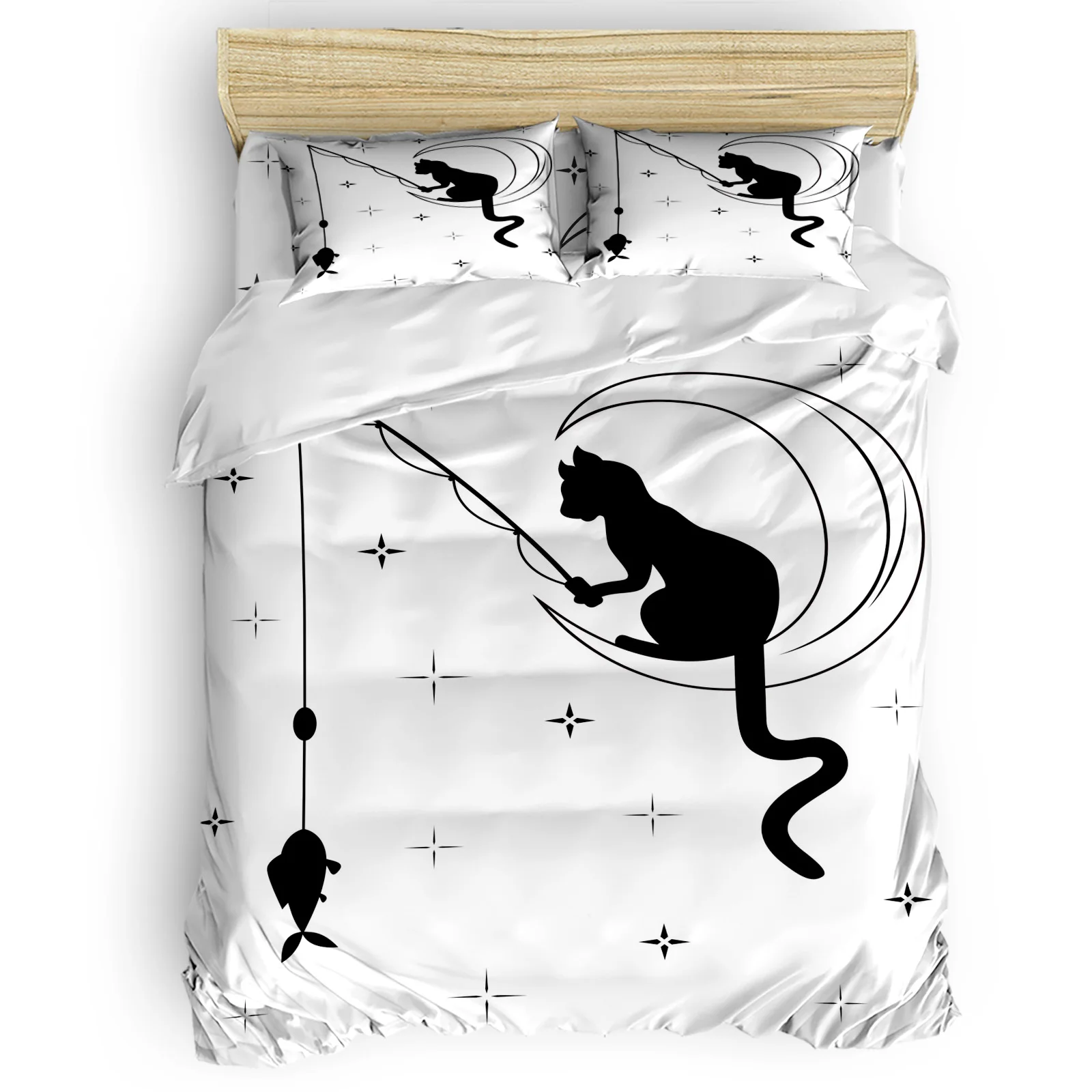 

Black Cat Moon Fishing Duvet Cover Set Warm and Comfortable Bedding Set Bedroom Supplies Bedroom Comforter Set 2/3/4pcs