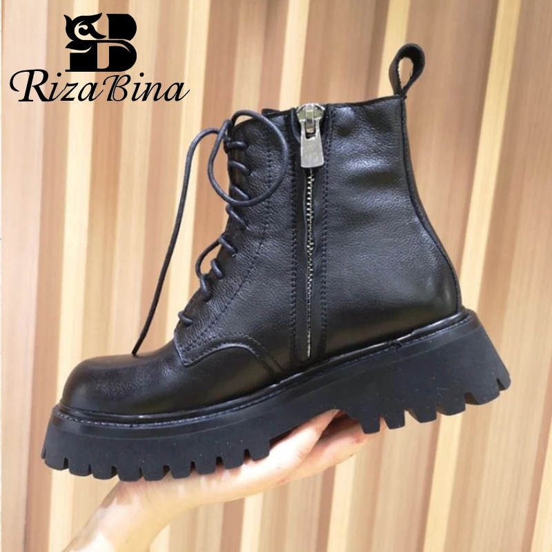 Ботильоны женские из натуральной кожи на толстой подошве молнии размеры 34