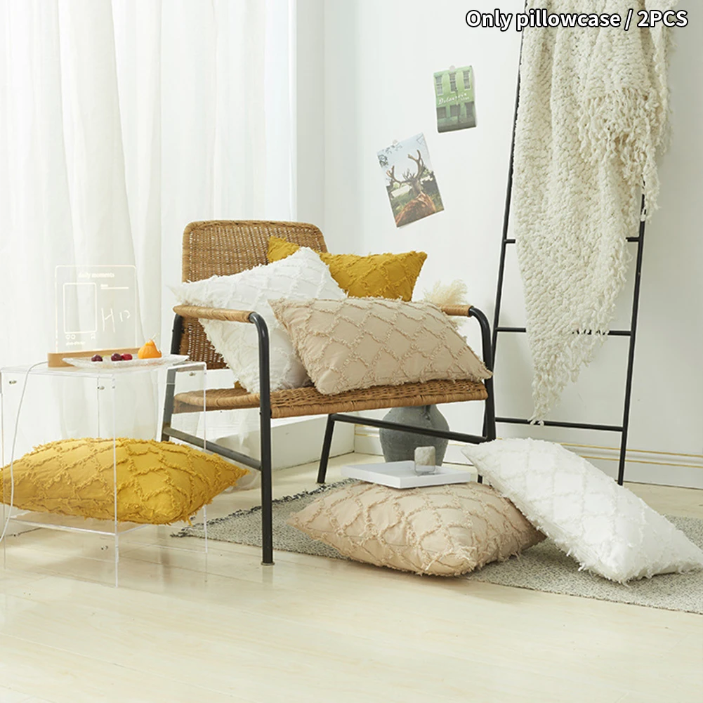 

2pcs Easy Clean Pillowcase Home Decor Geometric Tassel Chair Bedroom Soft Universal Cushion Cover Cotton Blend Living Room Sofa